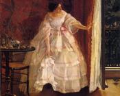 阿尔弗雷德史蒂文斯 - Lady at a Window Feeding Birds